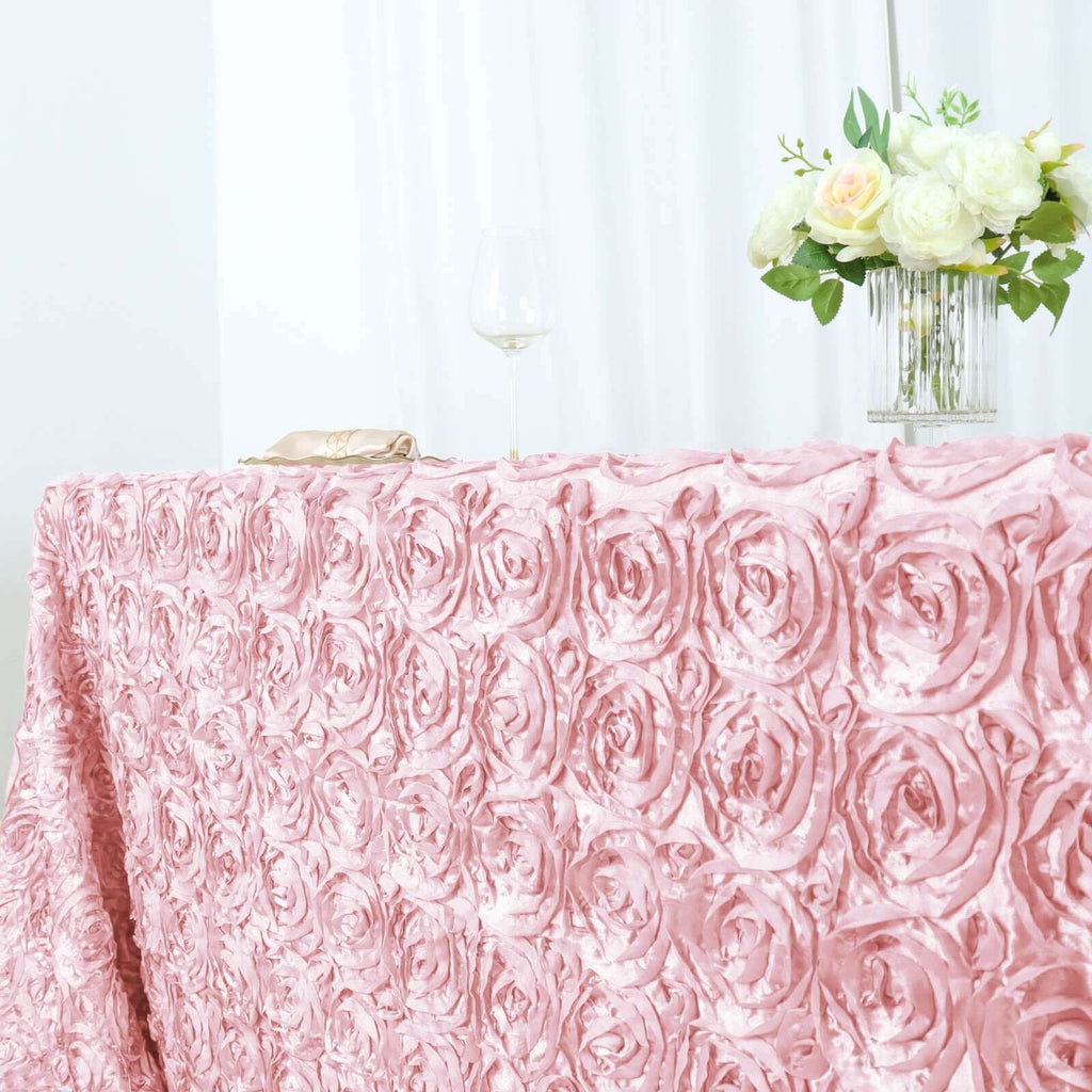 Satin 90"x156" Rectangle Tablecloth Blush - Grandiose 3D Rosette Table Cover with Seamless Finish