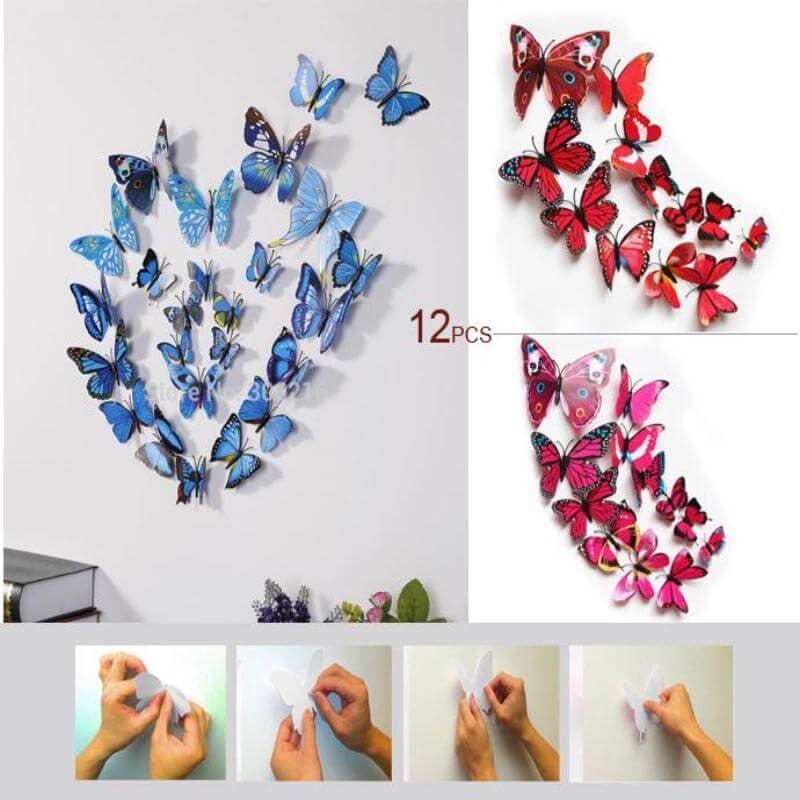 12-Pack 3D Butterfly Wall Decals, DIY Stickers Decorative Purple Collection Removable Design