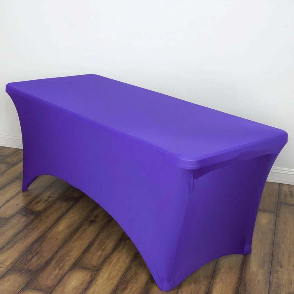 Stretch Spandex 6ft Rectangle Tablecloth Purple - Durable Form-Fitting Table Cover