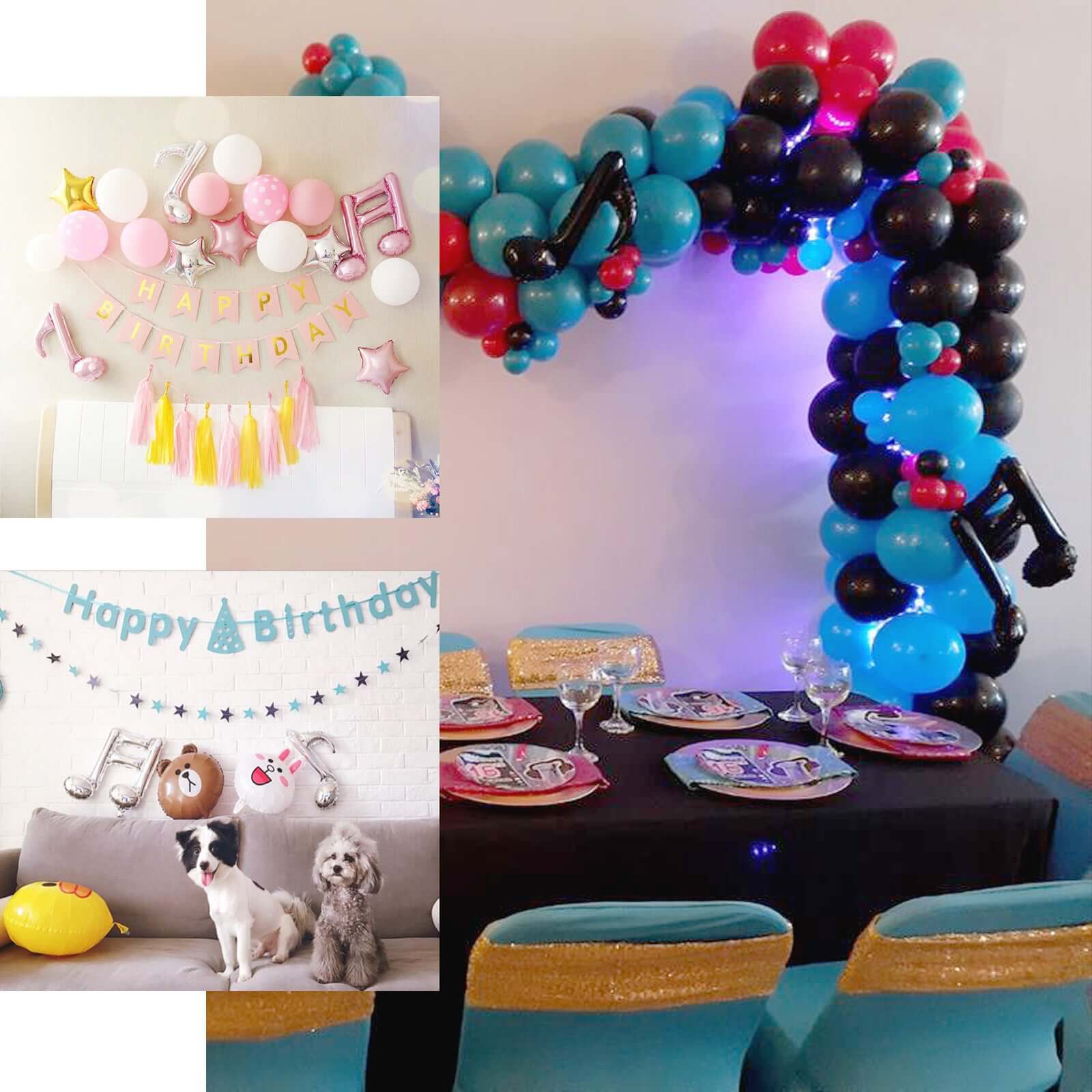 6 Pack Metallic Gold Single and Double Music Note Mylar Foil Balloons