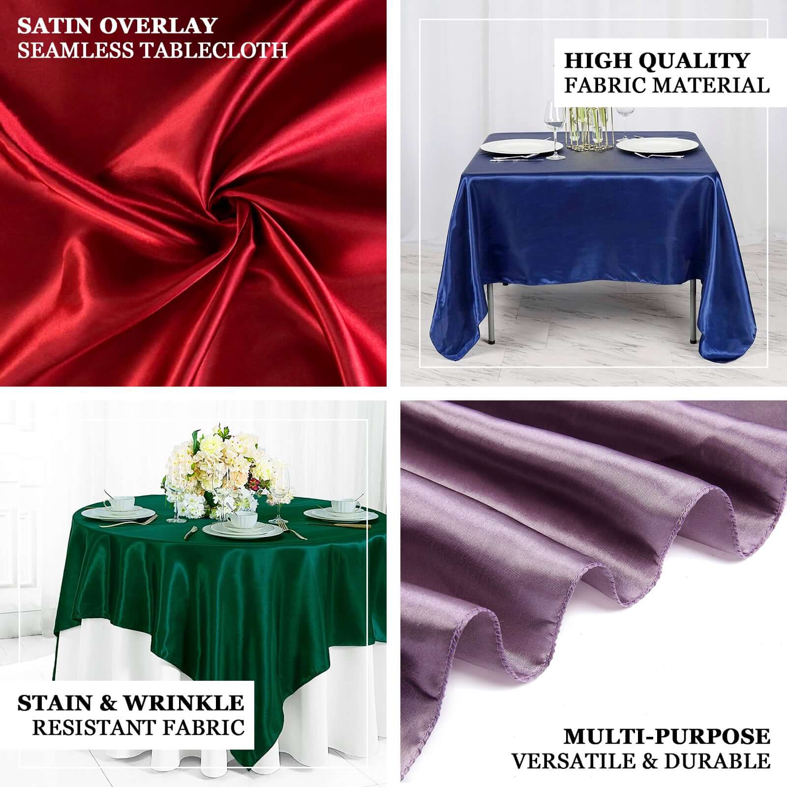 Satin 72"x72" Table Overlay Square Tablecloth Black - Smooth Finish for Luxurious Events