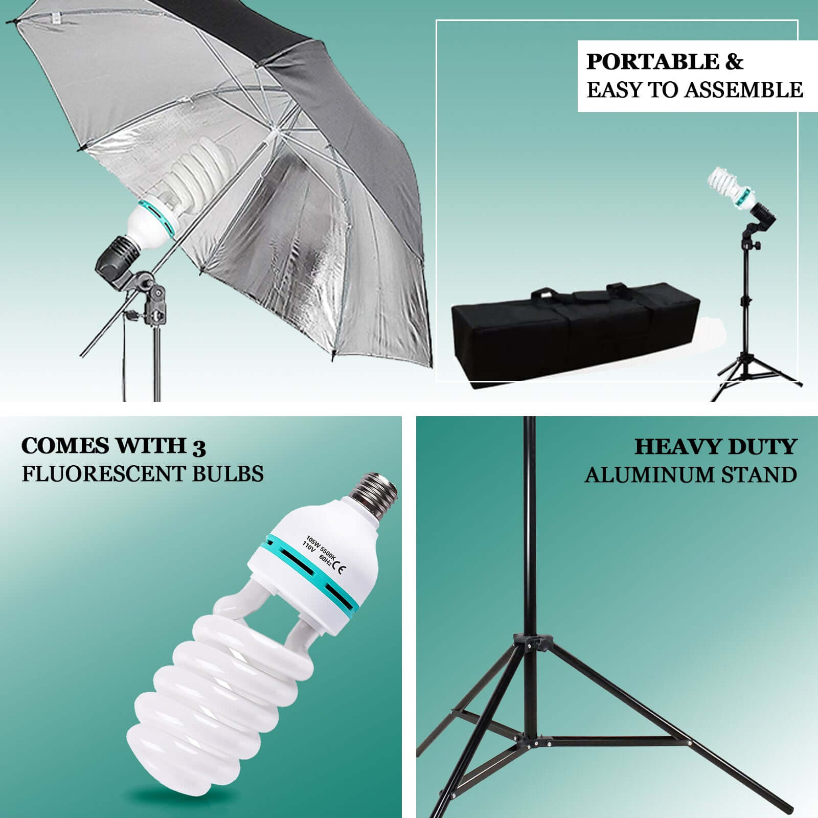 600W Professional Photography Video Studio Continuous Light Kit With Umbrellas