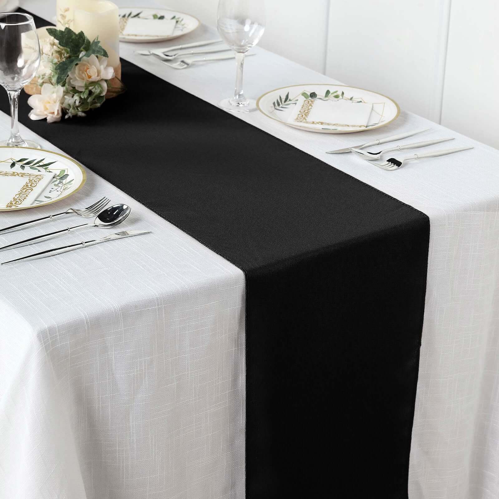 Polyester 12"x108" Table Runner Black - Durable & Wrinkle-Resistant Table Decor