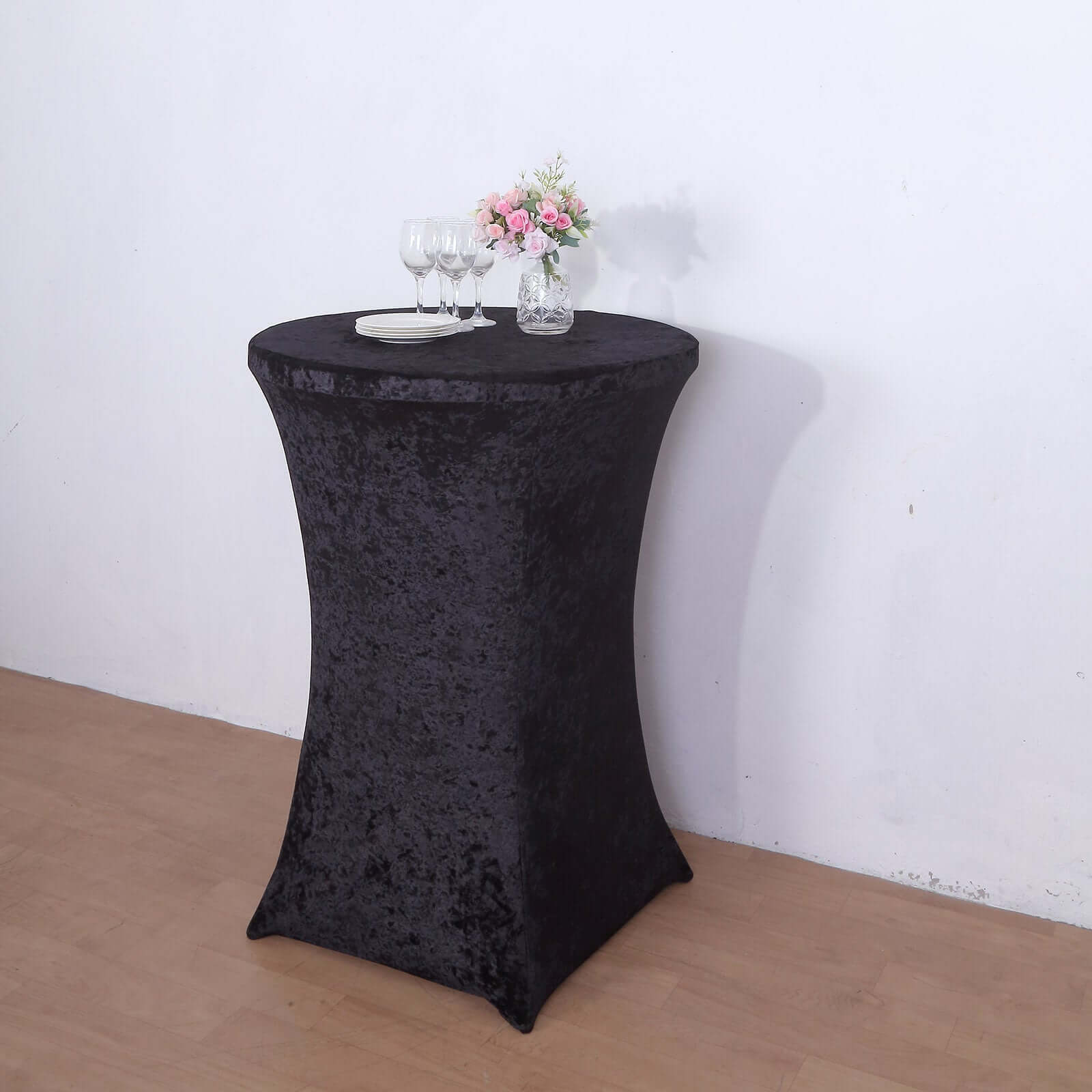 Crushed Velvet Spandex 30" Round Cocktail Table Cover Black Smooth Highboy Tablecloth - Bell Racket Store