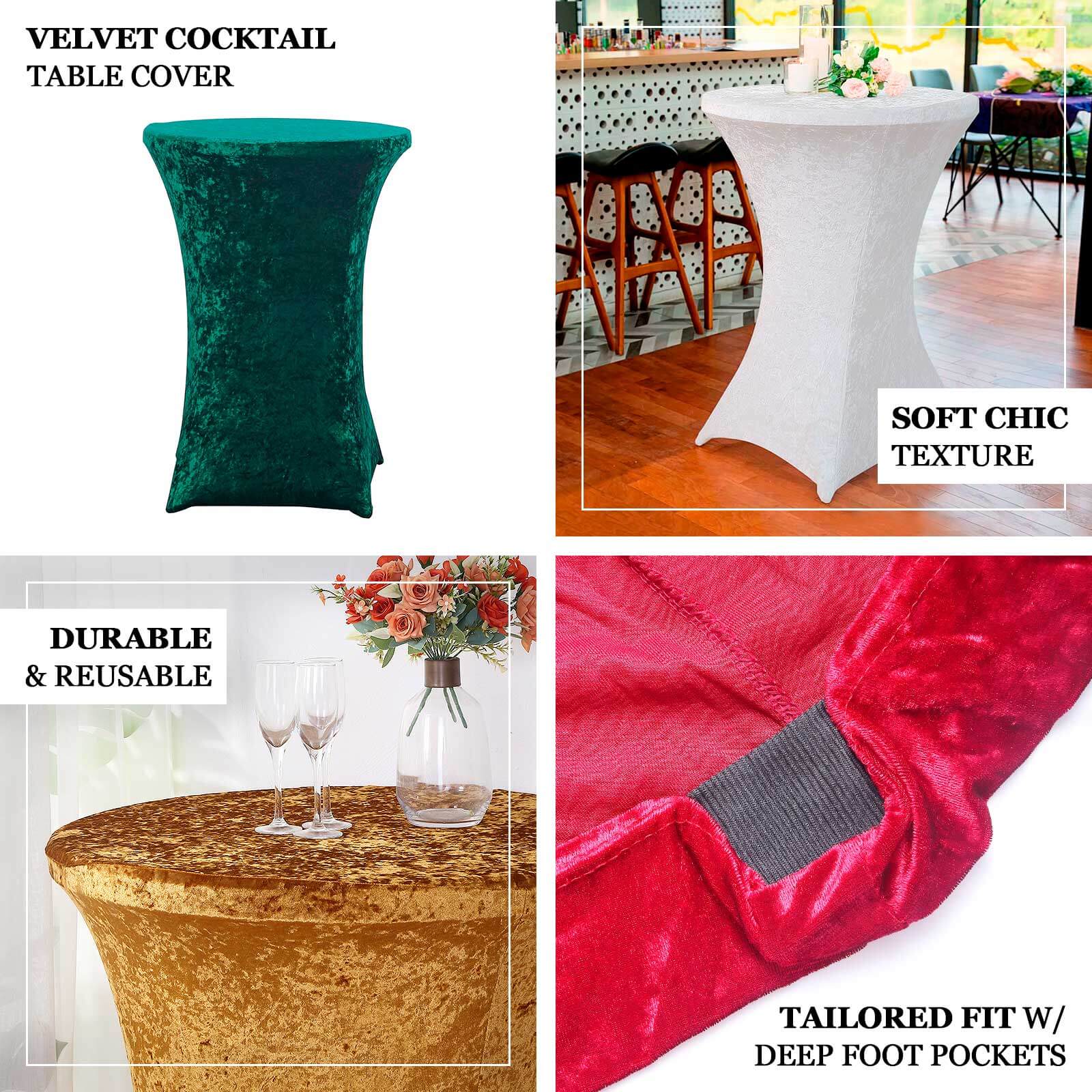 Crushed Velvet Spandex 30" Round Cocktail Table Cover Black Smooth Highboy Tablecloth - Bell Racket Store