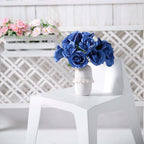 12" Royal Blue Artificial Velvet-Like Fabric Rose Flower Bouquet Bush