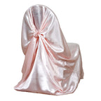 Satin Chair Cover Self-Tie Universal Design Blush - Durable Slip-On Cover for Folding, Dining, Banquet & Standard Chairs