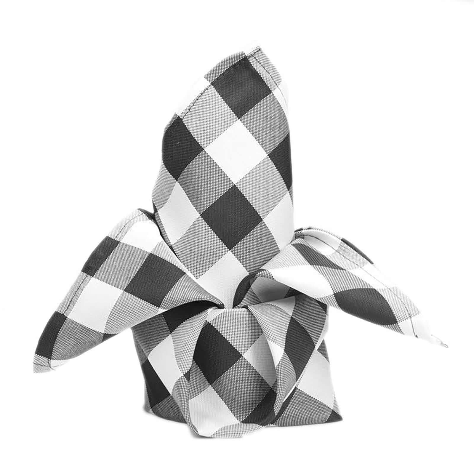 5 Pack Polyester 15"x15" Napkins Black/White Buffalo Plaid Gingham Style Cloth Napkins for Casual & Outdoor Dining