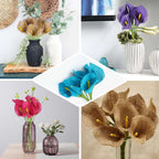 5 Bushes 19" Fuchsia Artificial Burlap Calla Lilies, Craft Flowers 25 Pcs