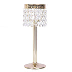 Crystal Beaded Chandelier Metal Candle Holder Gold - Sophisticated Pillar Tealight Stand 12"