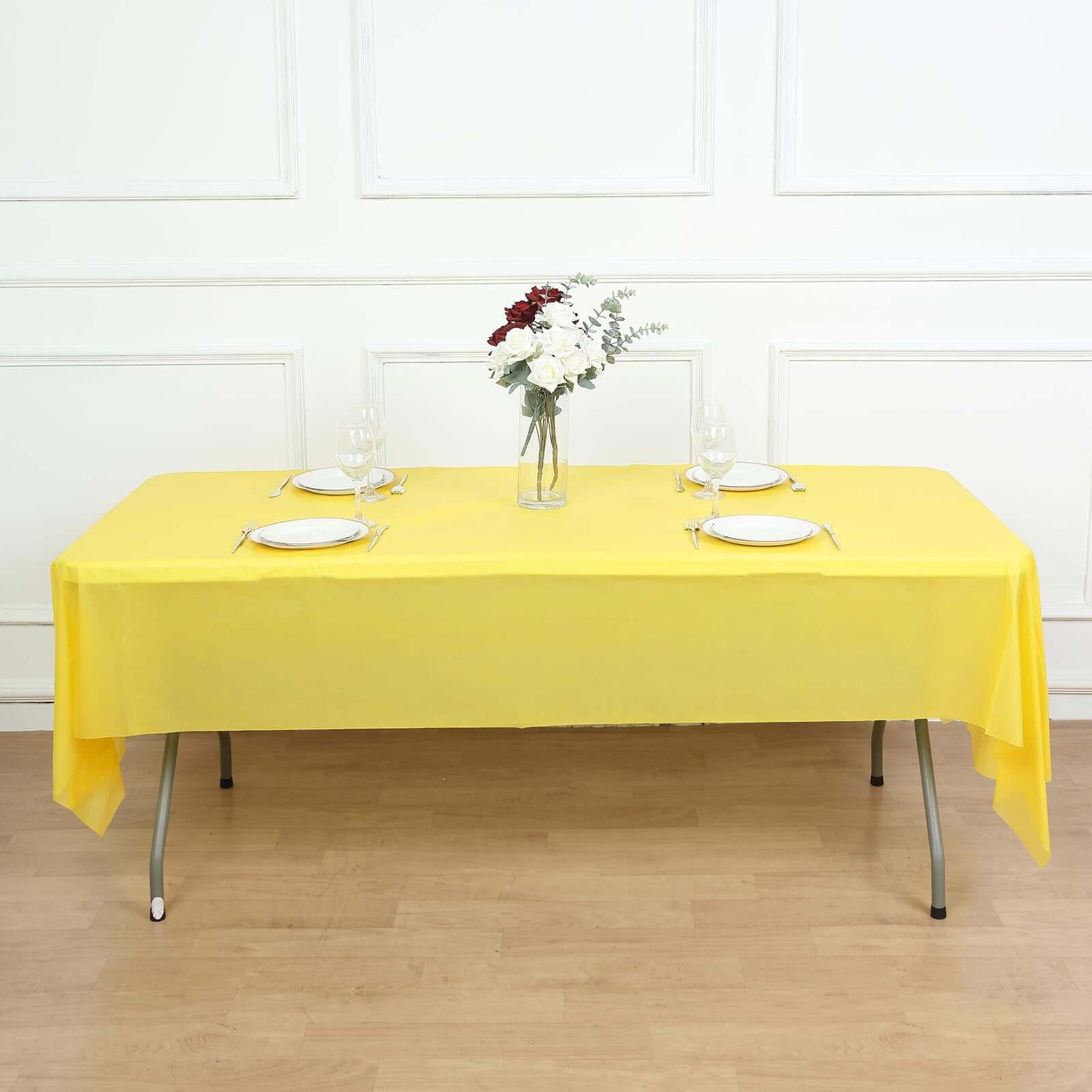 5-Pack Plastic Table Covers Yellow Rectangle - Reliable PVC Disposable Covers for Gatherings 54"x108"