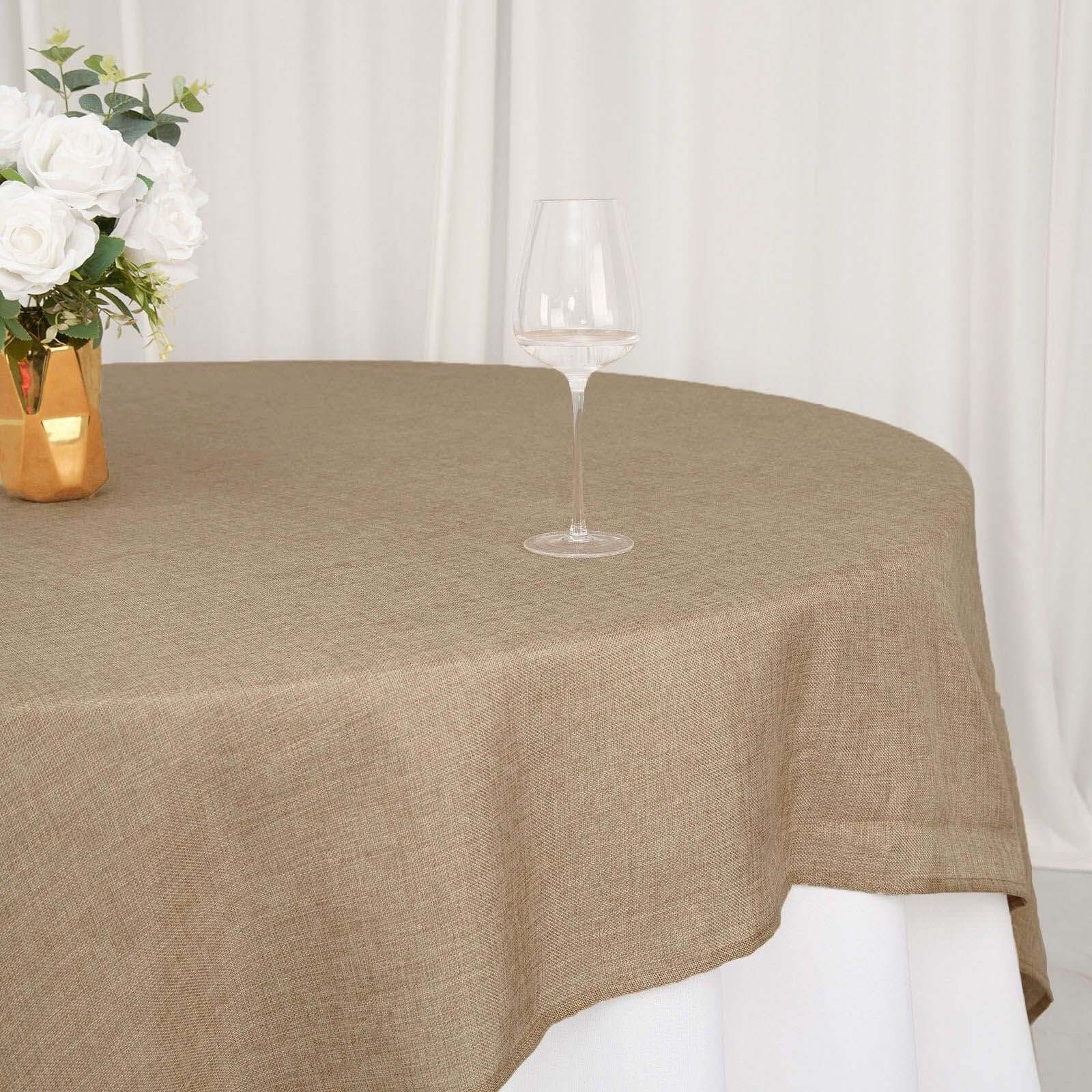 Faux Burlap 90"x90" Table Overlay Square Tablecloth Natural - Boho Chic Design for Stylish Celebrations