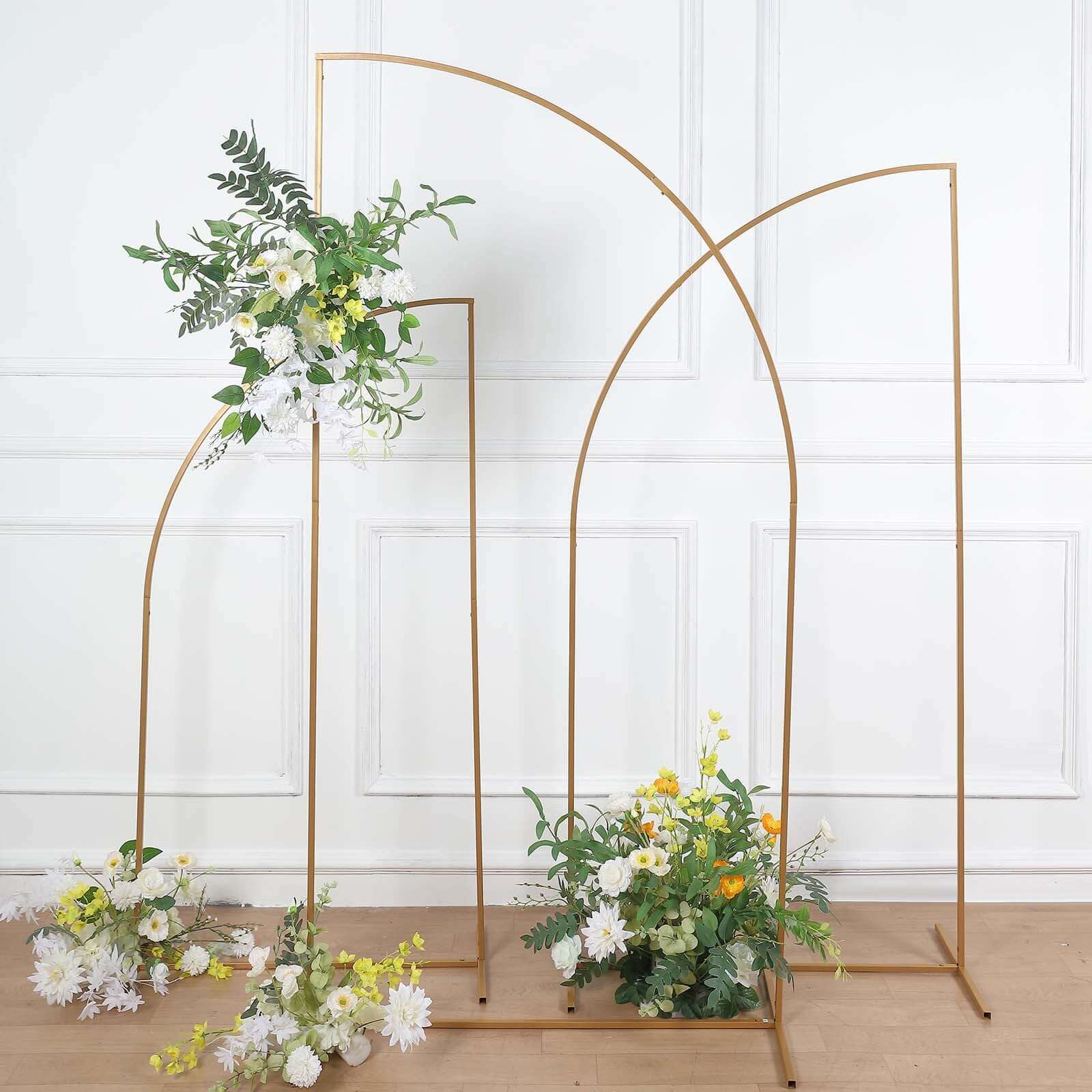 7ft Gold Metal Half Moon Floral Frame Wedding Arbor Stand, Chiara Backdrop Display Arch