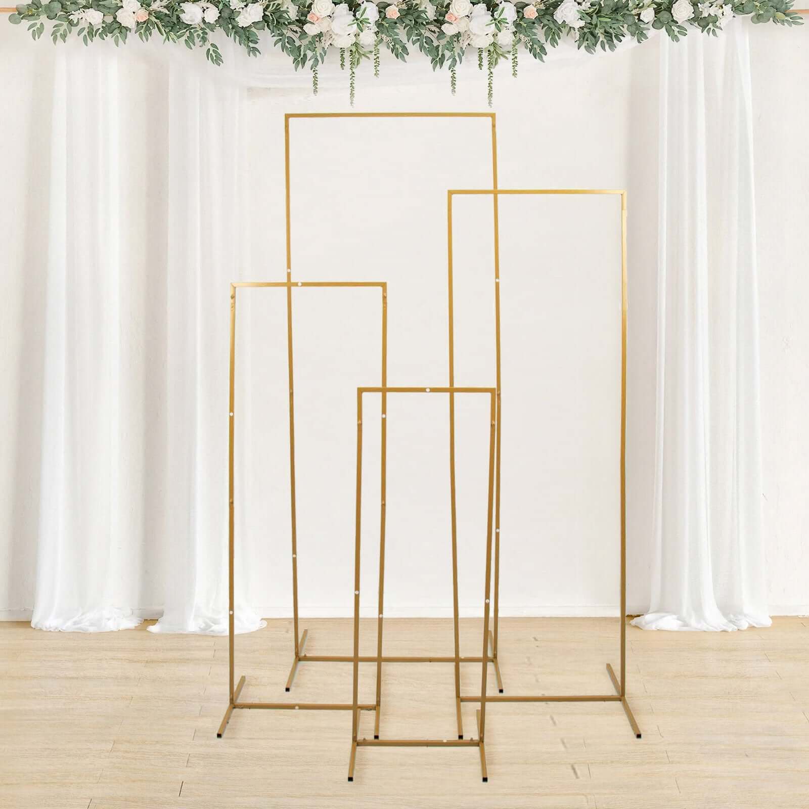 Set of 4 Gold Metal Frame Wedding Arch, Rectangular Backdrop Stand, Floral Display Frame - 3.5ft, 4.5ft, 5.5ft, 6.5ft