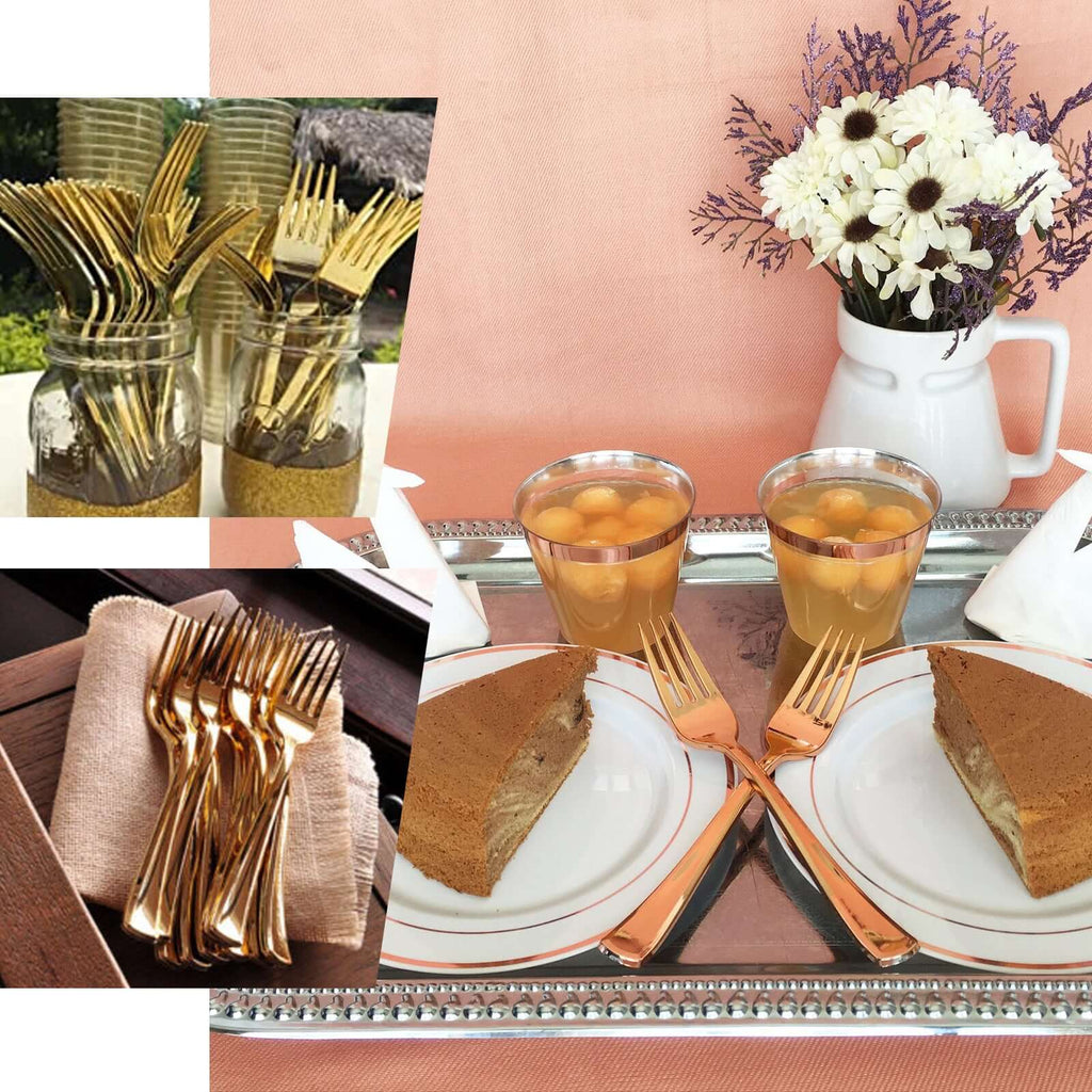 25-Pack Plastic Forks Metallic Gold Classic Heavy Duty - Decorative Disposable Cutlery 7"