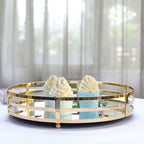 Set of 2 Metal Serving Trays 13", 9" Round Gold with Mirrored Top, Classy Decorative Vanity Tray Centerpiece