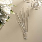 25-Pack Plastic Knives Clear Heavy Duty with Fluted Handles - Durable Disposable Utensils 7"