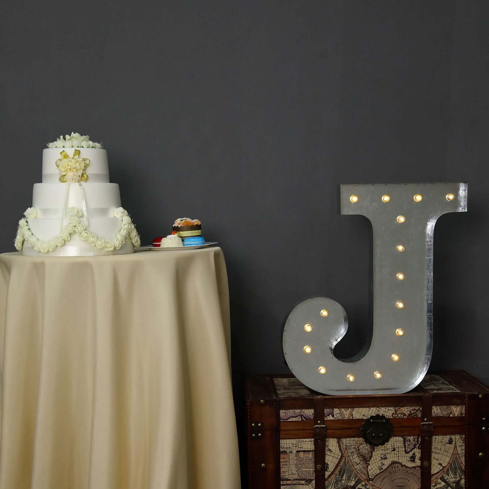 20" Vintage Galvanized Metal Marquee Letter Light Cordless With 16 Warm White LED - J