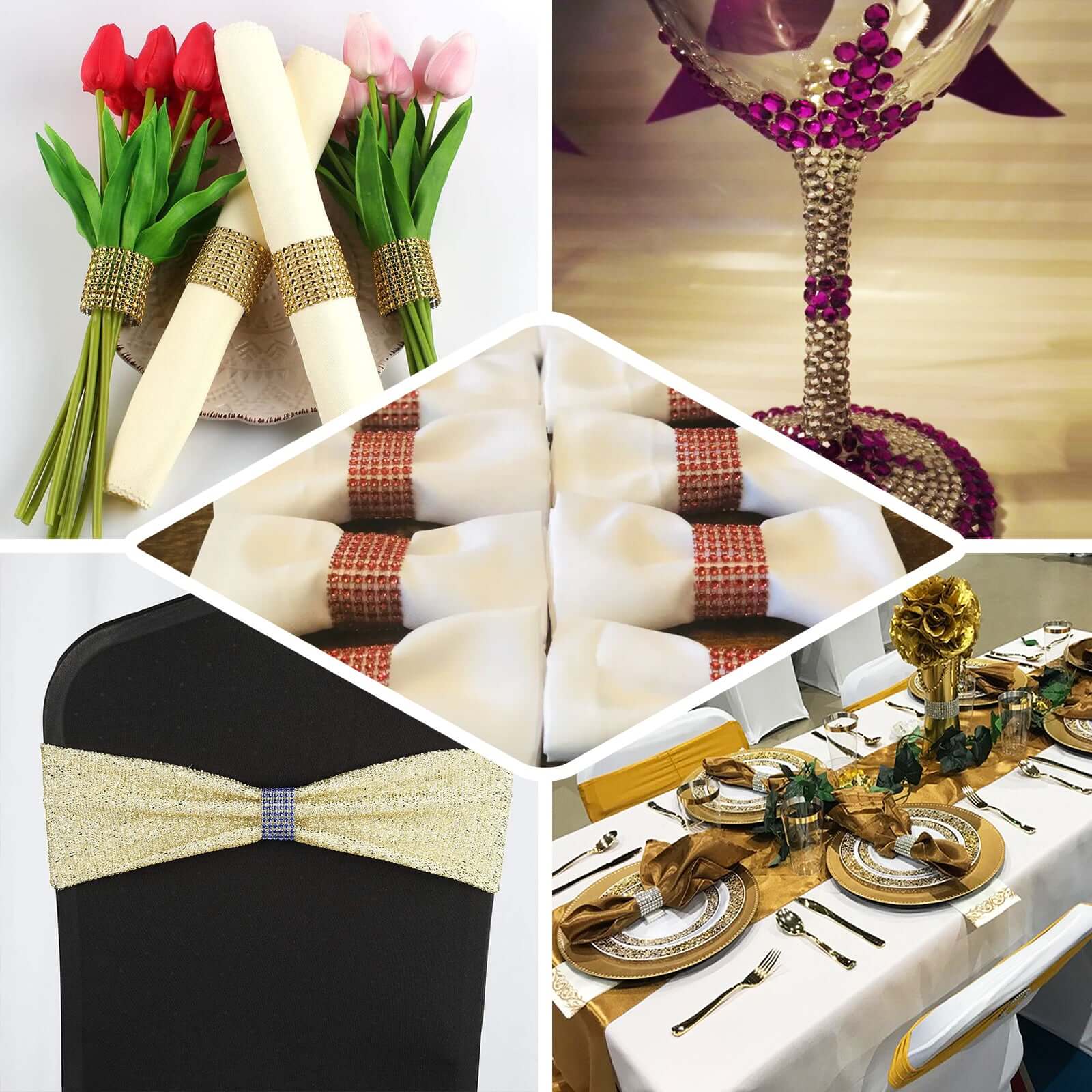 10 Pack Rhinestone Napkin Rings with Velcro Brooch Buckle Pink - Stylish Design for Chair Sashes