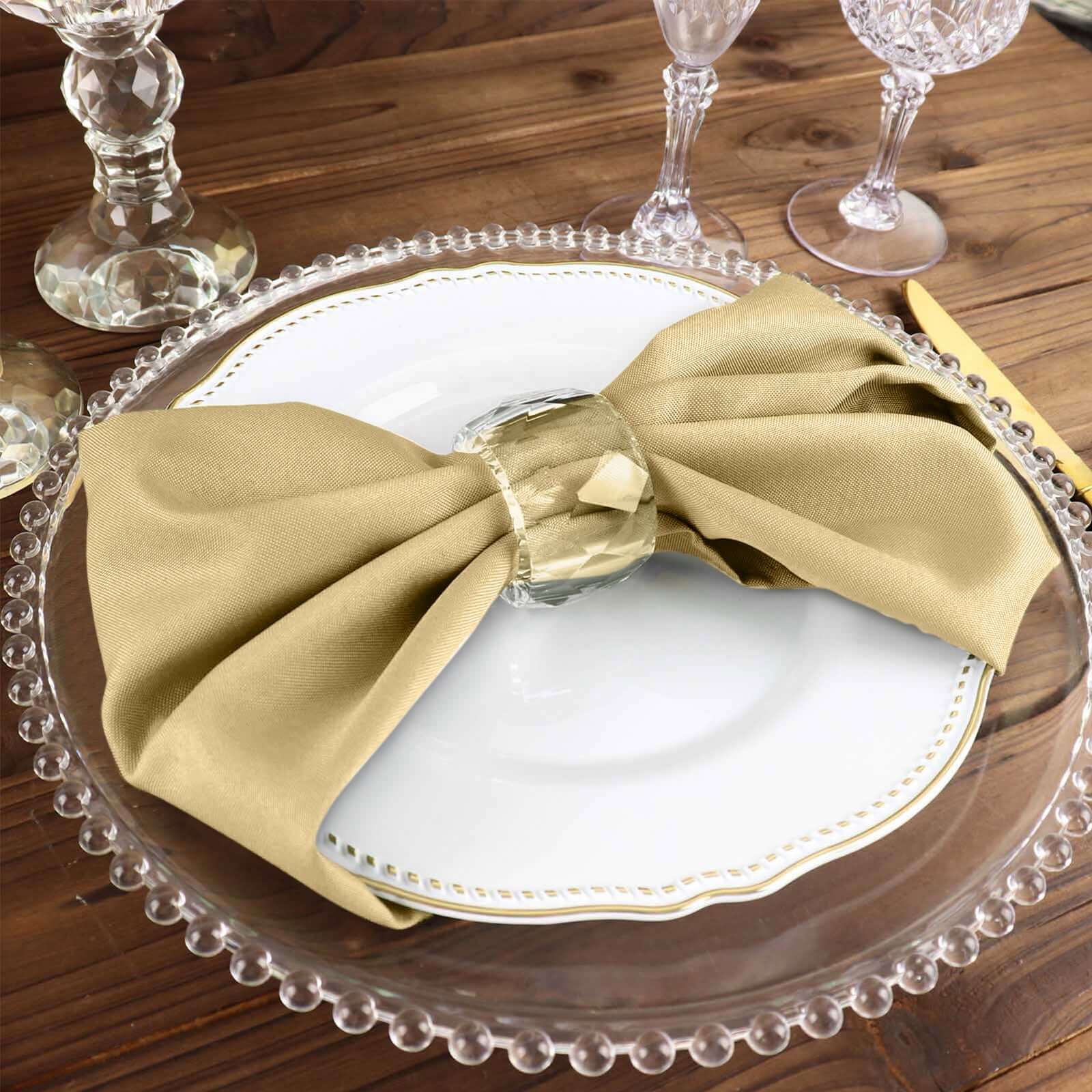 5 Pack Polyester 17"x17" Napkins Champagne - Durable & Wrinkle Resistant Dinner Napkins