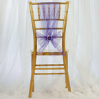 5 Pack Organza Chair Sashes Purple - Reusable Sheer Chair Bows 6"x108"