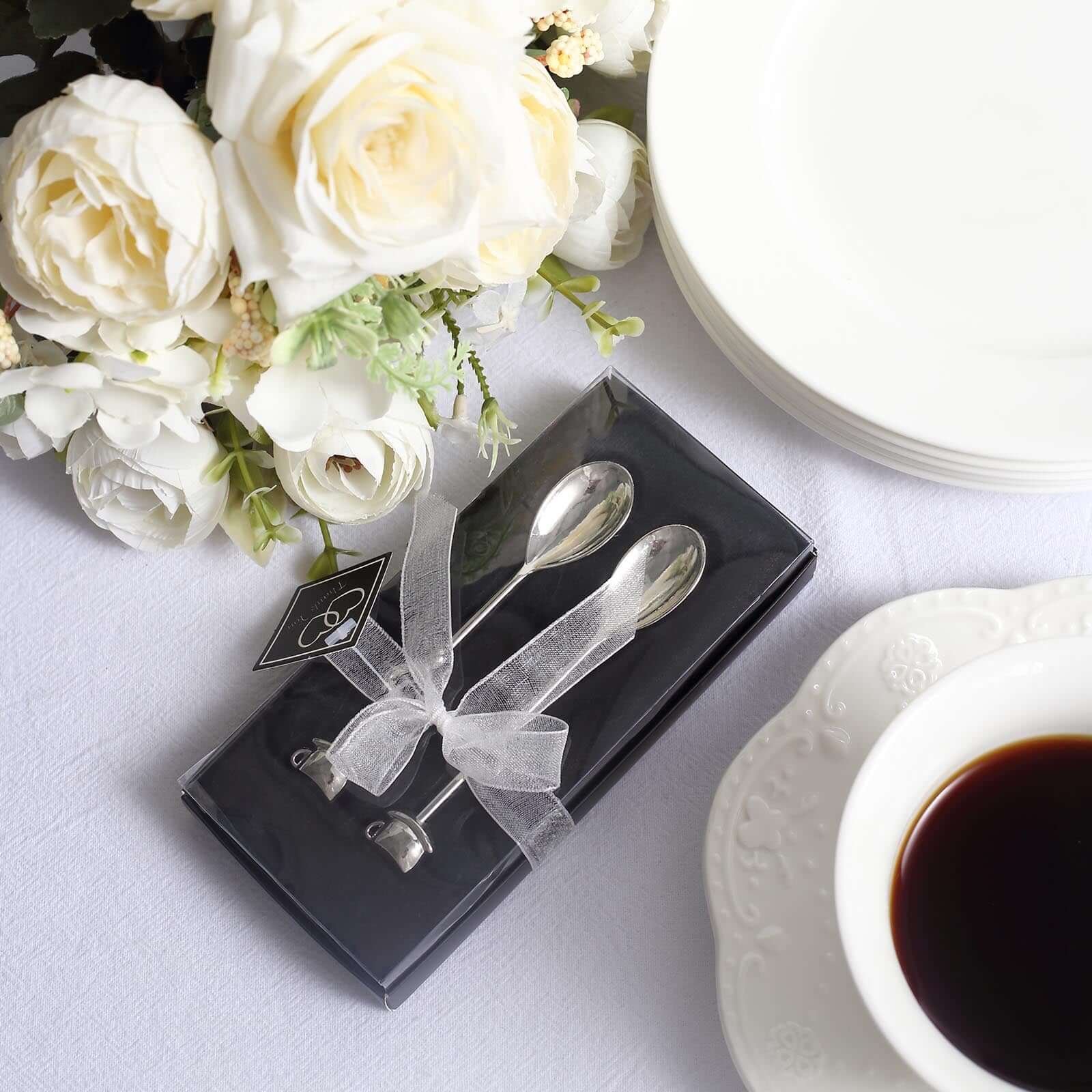 2 Pack 4" Silver Metal Couple Coffee Spoon Set Party Favors, Pre-Packed Wedding Souvenir Gift