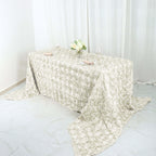 Satin 90"x156" Rectangle Tablecloth Ivory - Grandiose 3D Rosette Table Cover with Seamless Finish
