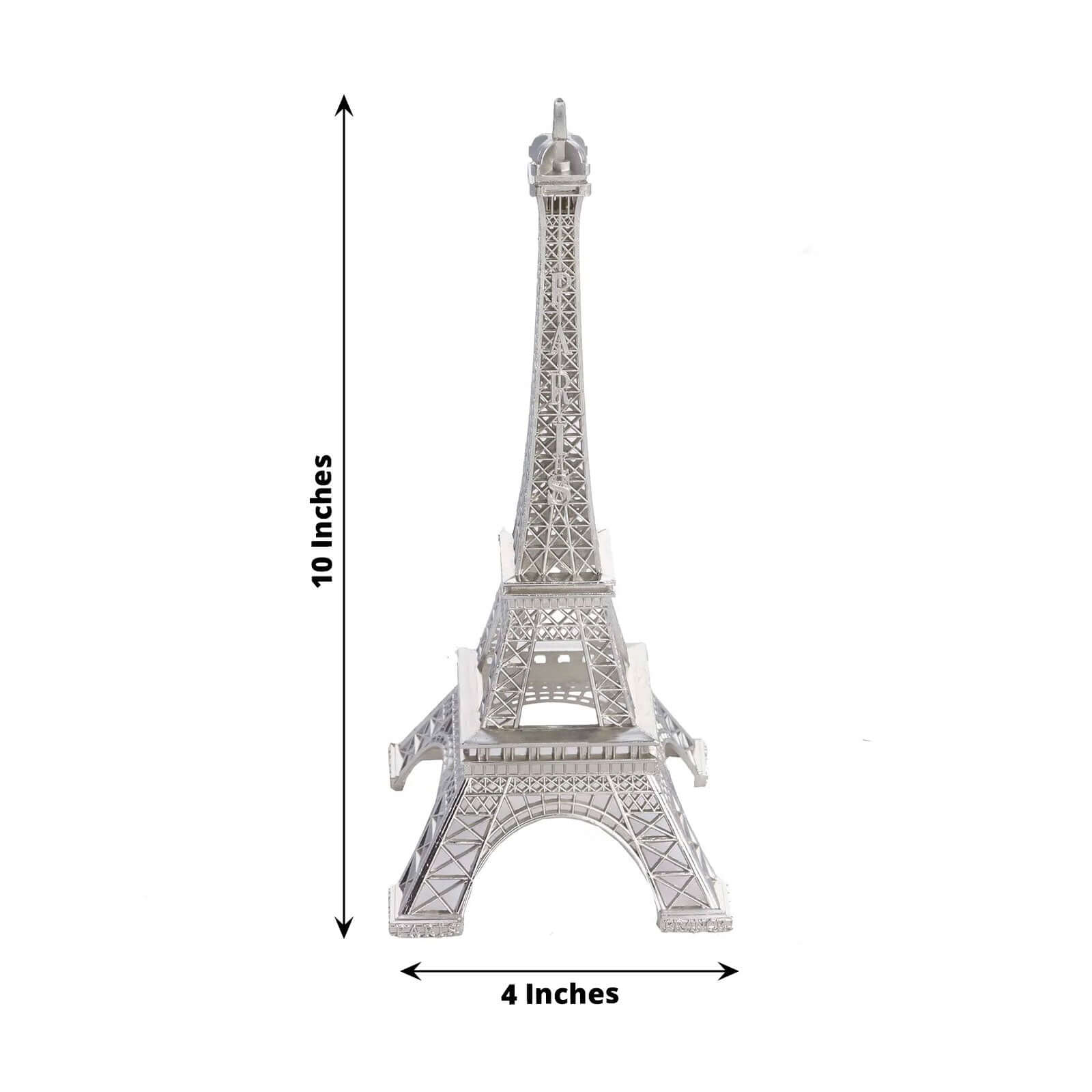 Eiffel Tower Table Centerpiece Metal Silver - Stylish Decorative Cake Topper for Parties & Gatherings 10"
