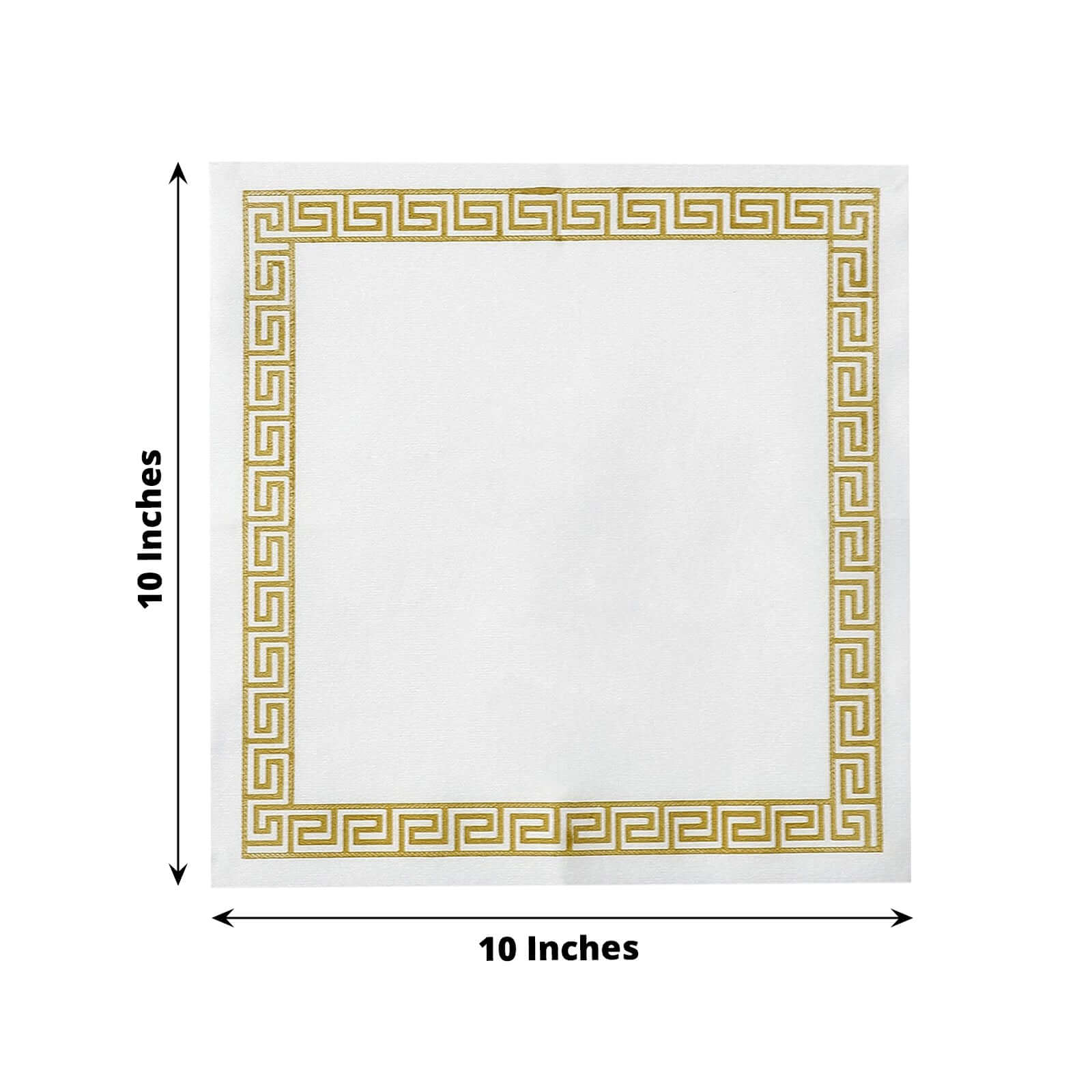 25 Pack Linen-Like Paper 5"x5" Napkins White with Gold Greek Key Design - Hygienic Disposable Airlaid Party Napkins