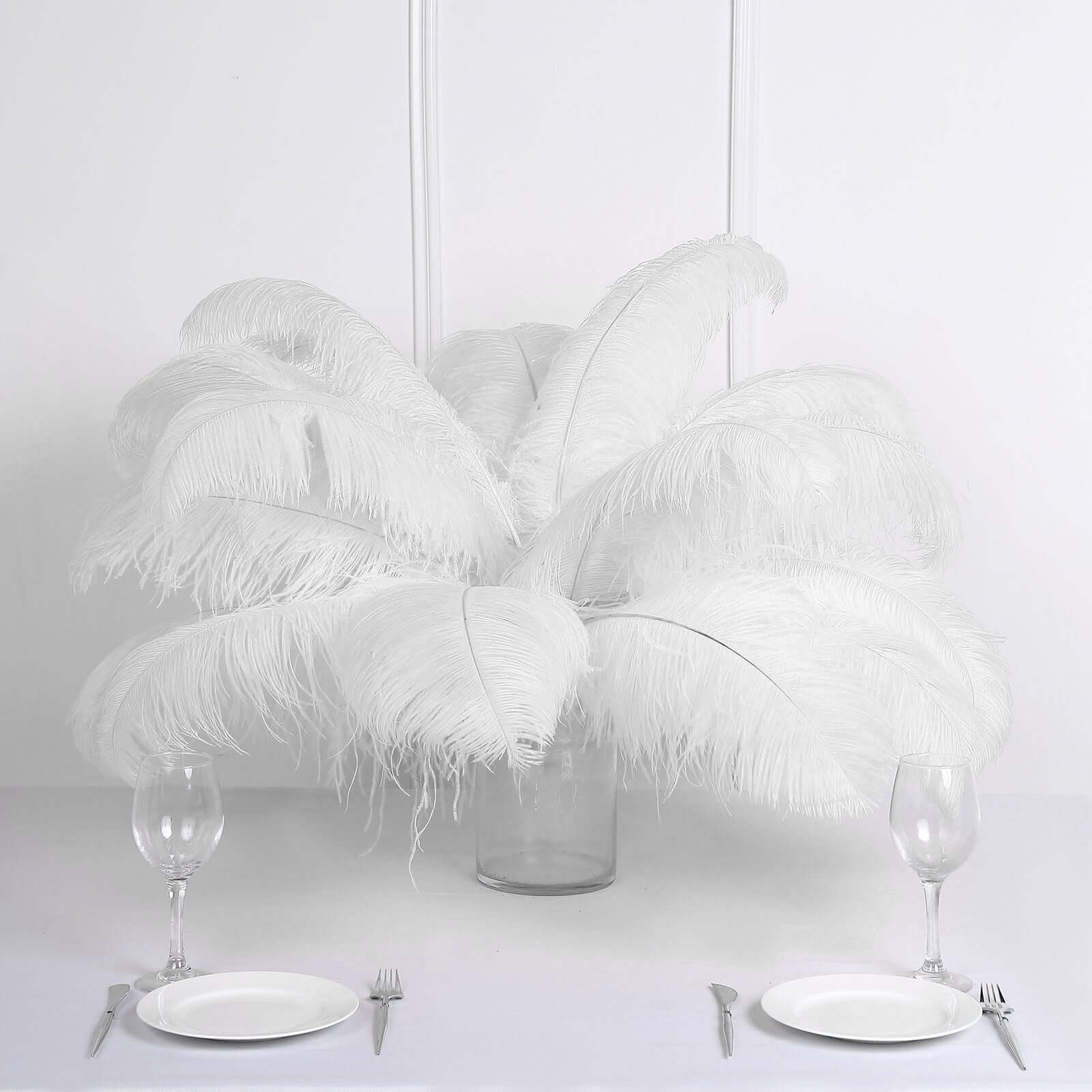 12 Pack White Natural Plume Ostrich Feathers Centerpiece Filler - 24"-26"