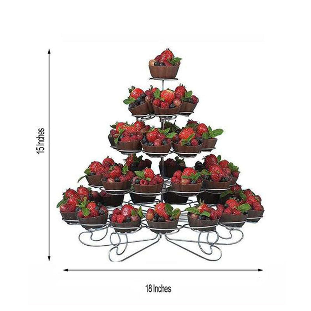 5-Tier Metal Cupcake Stand 15" Silver with 41 Spiral Holders - Space-Saving Non-Chip Finish Dessert Display Tower Tray for Parties & Buffets