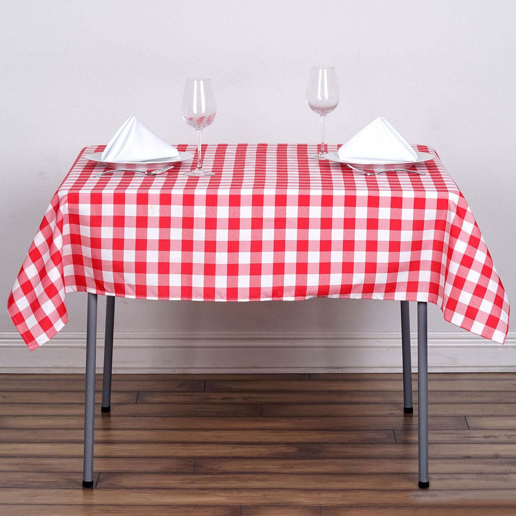 Polyester 54"x54" Square Tablecloth White/Red - Checkered Buffalo Plaid Design for Casual Table Settings