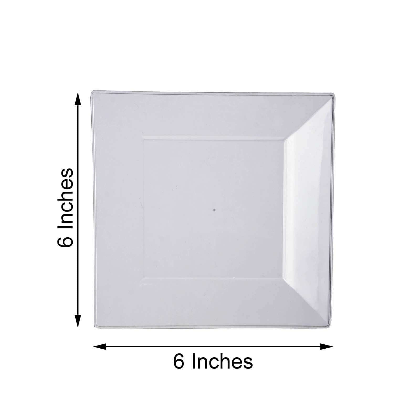 10-Pack Dessert Plates Square Design with Wide Rim Glossy White - Plastic Disposable Plates for Events 6"
