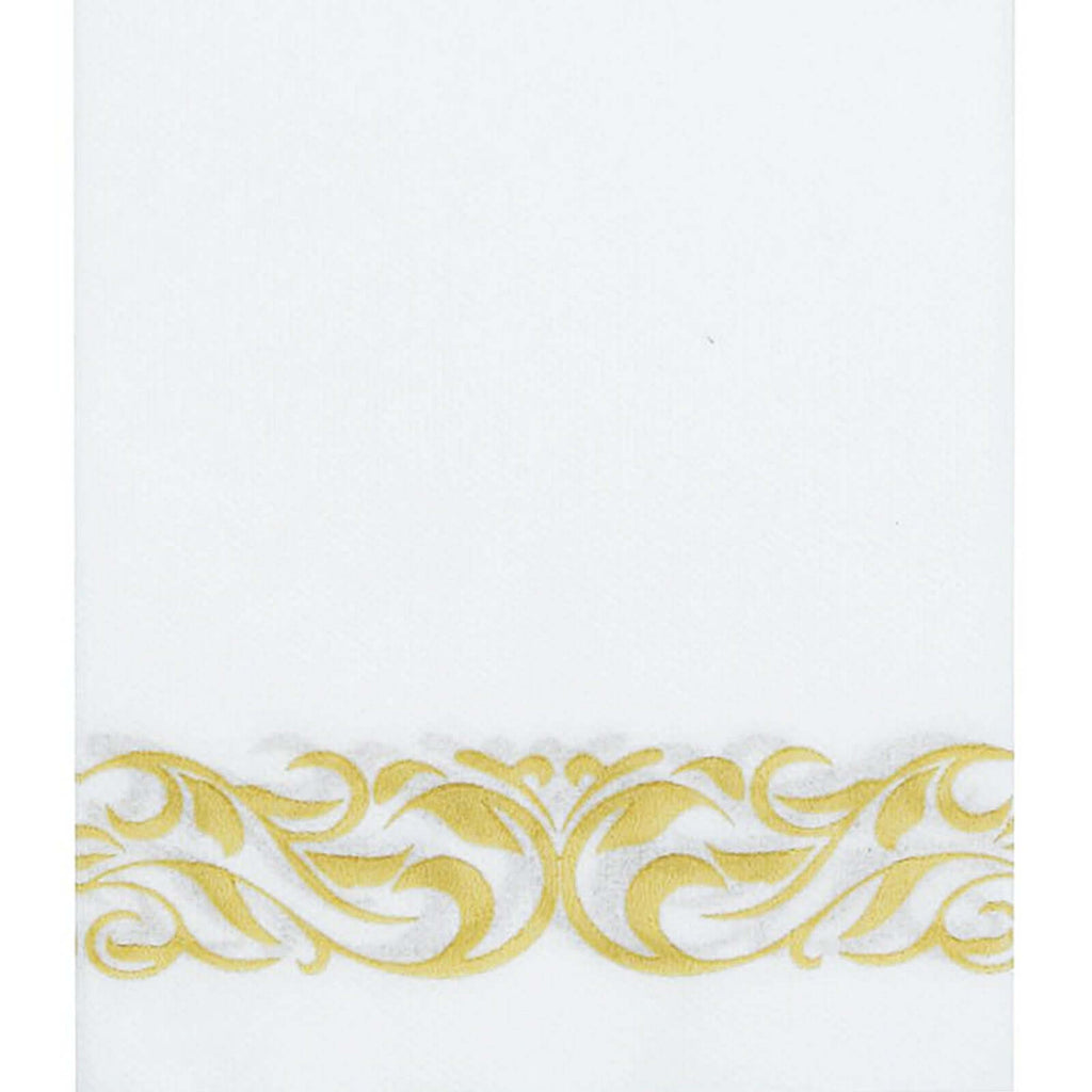 25 Pack Linen-Like Paper 8"x4" Napkins White with Metallic Gold Foil Scroll Design - Soft & Absorbent Airlaid Hand Towels for Exquisite Weddings & Events