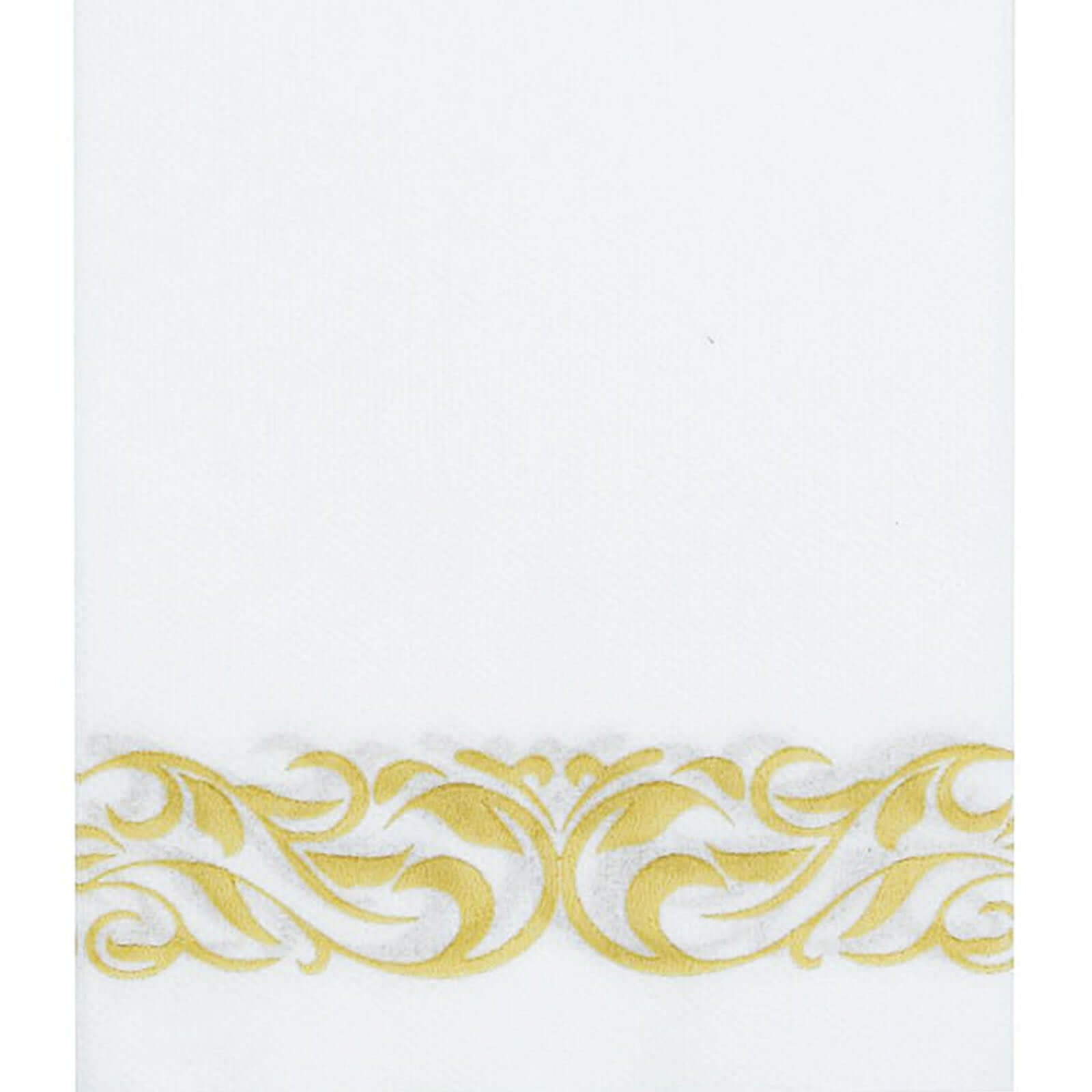 25 Pack Linen-Like Paper 8"x4" Napkins White with Metallic Gold Foil Scroll Design - Soft & Absorbent Airlaid Hand Towels for Exquisite Weddings & Events