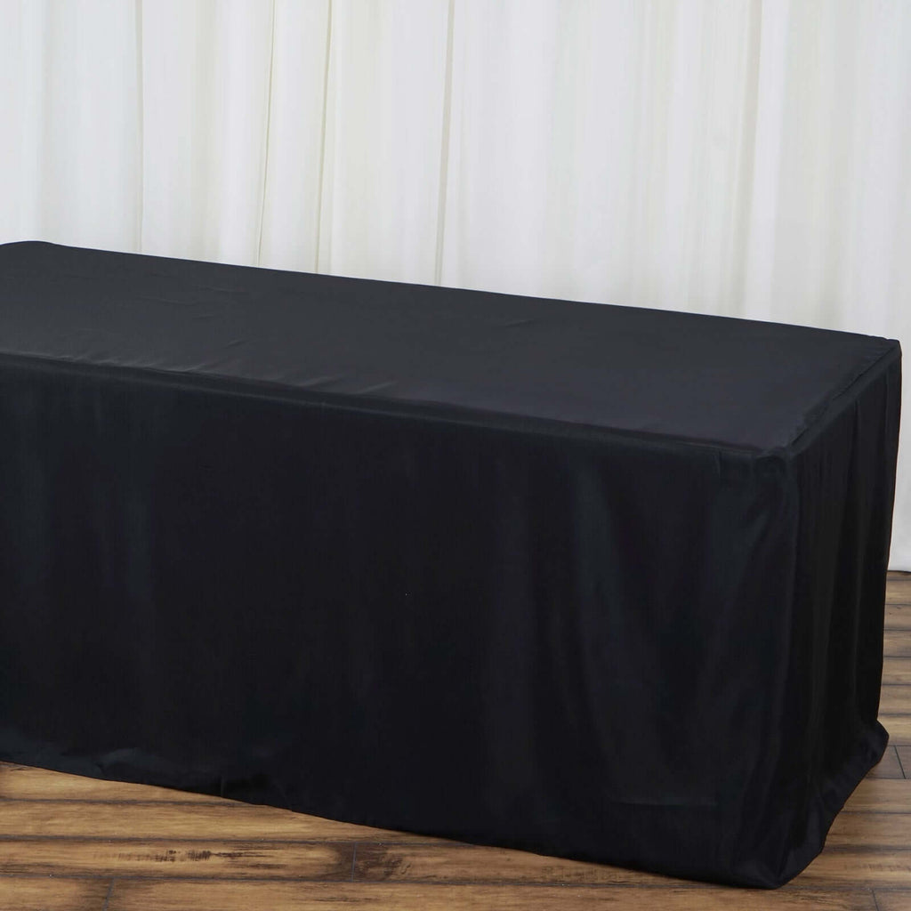 Fitted Polyester 48"x30" Rectangle Tablecloth Black - Durable Table Cover