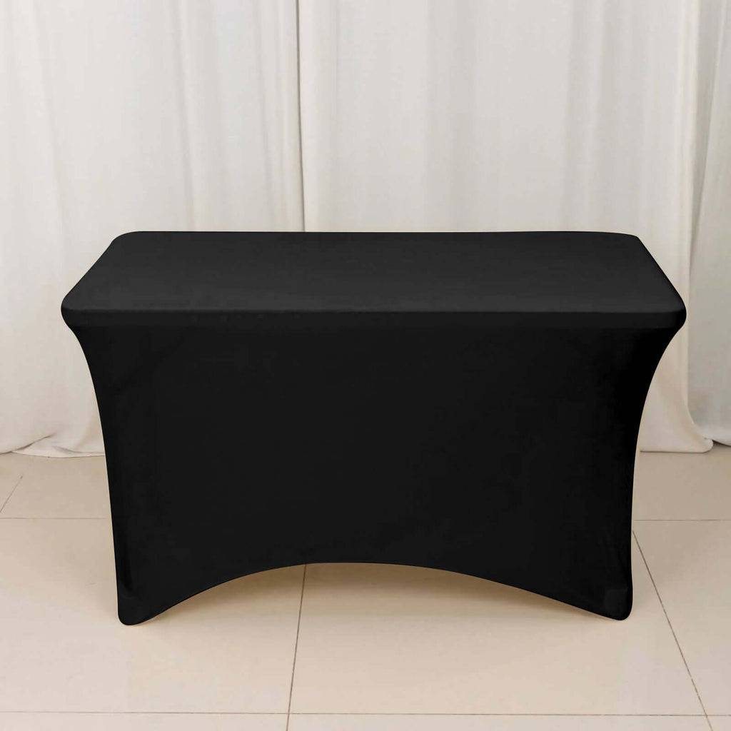 Stretch Spandex 48"x30" Rectangle Tablecloth Black - Durable Form-Fitting Table Cover