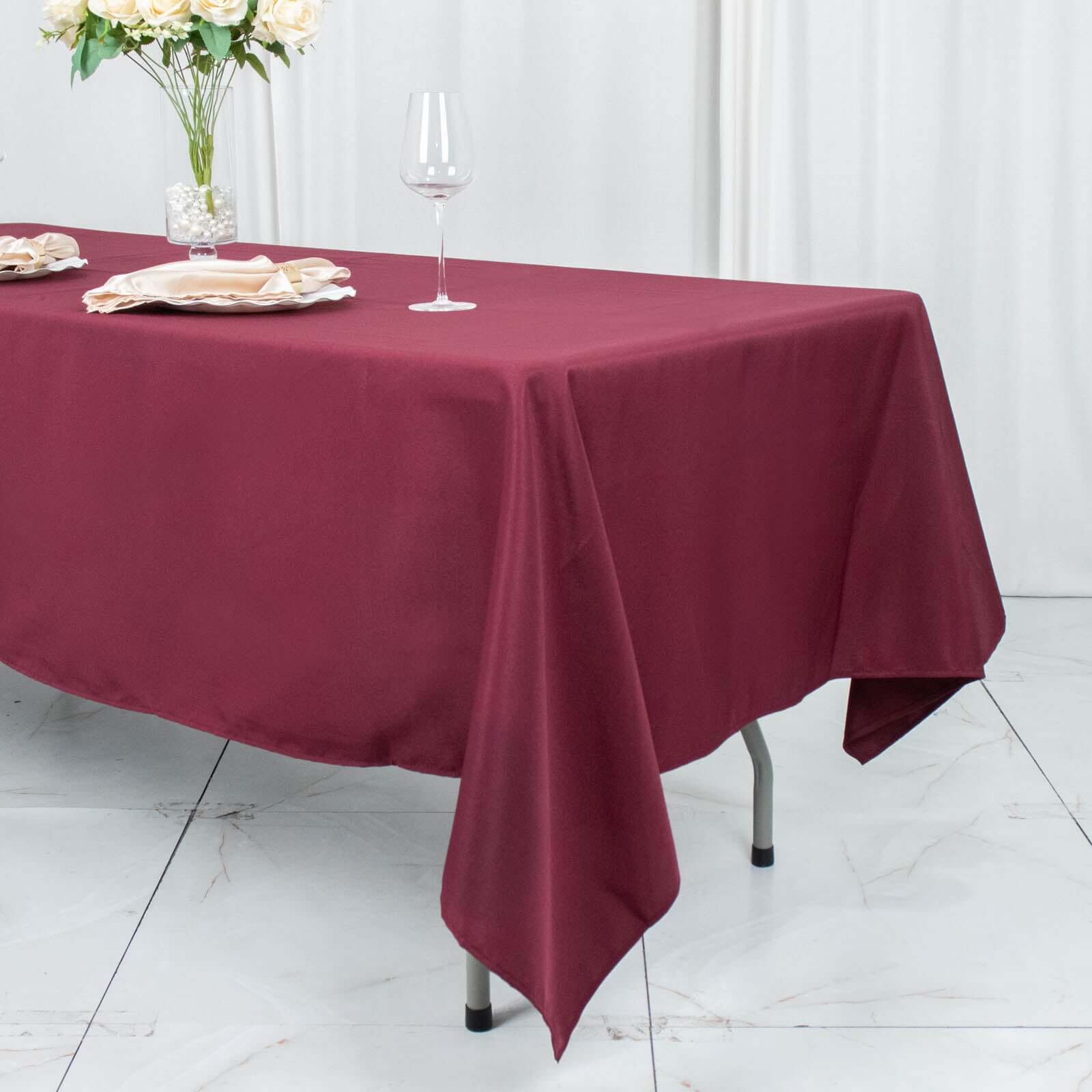 Premium Polyester 60"x102" Rectangle Tablecloth Burgundy - Durable 220GSM Wrinkle-Resistant Table Cover