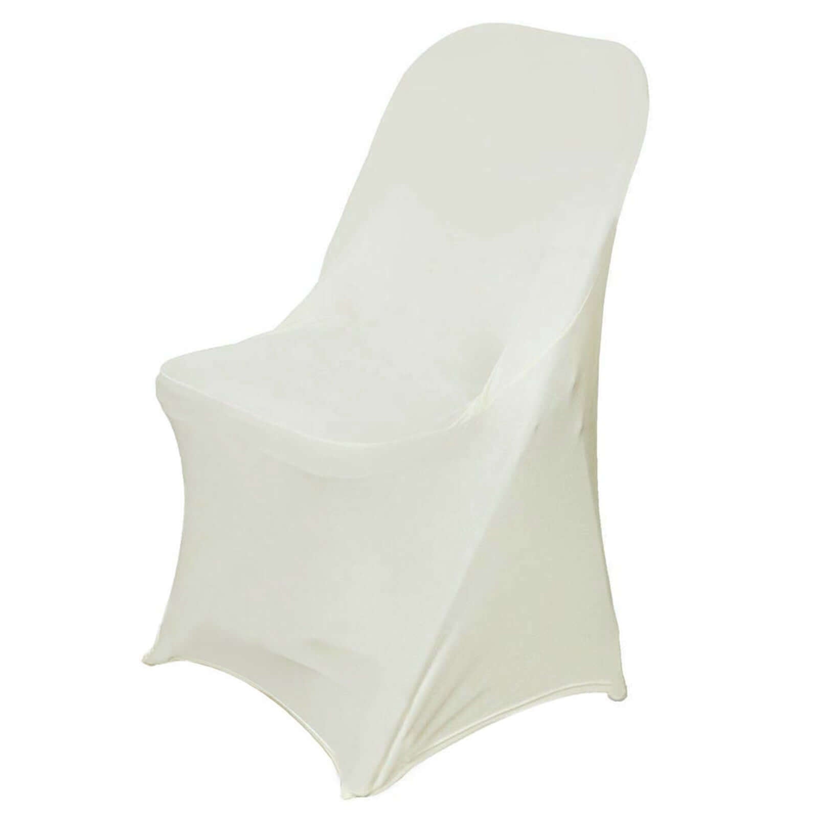 Stretch Spandex Chair Cover Ivory for Folding Chairs - Reusable & Wrinkle-Resistant 160GSM Fitted Slipcover