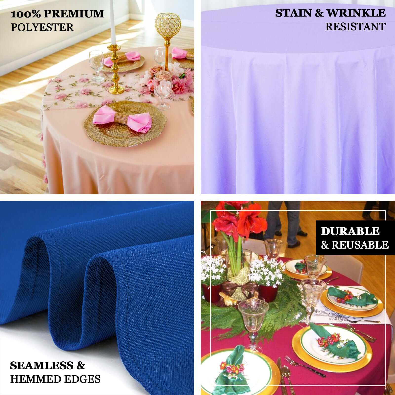 Premium Polyester 90" Round Tablecloth White - Stain and Wrinkle-Resistant 220GSM Table Cover for Weddings & Event Decor