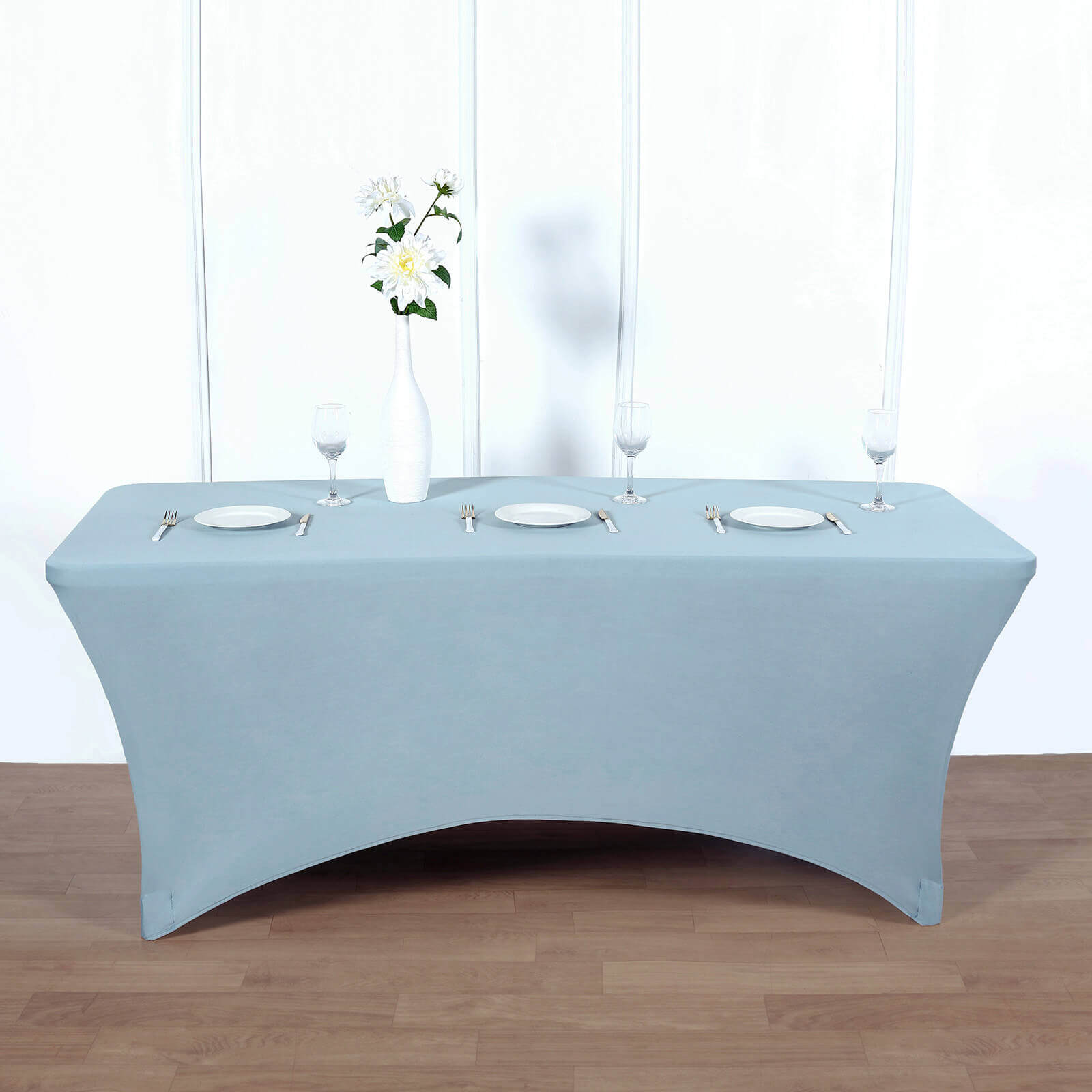 Stretch Spandex 96"x30" Rectangle Table Cover Dusty Blue - Durable Form-Fitting Tablecloth