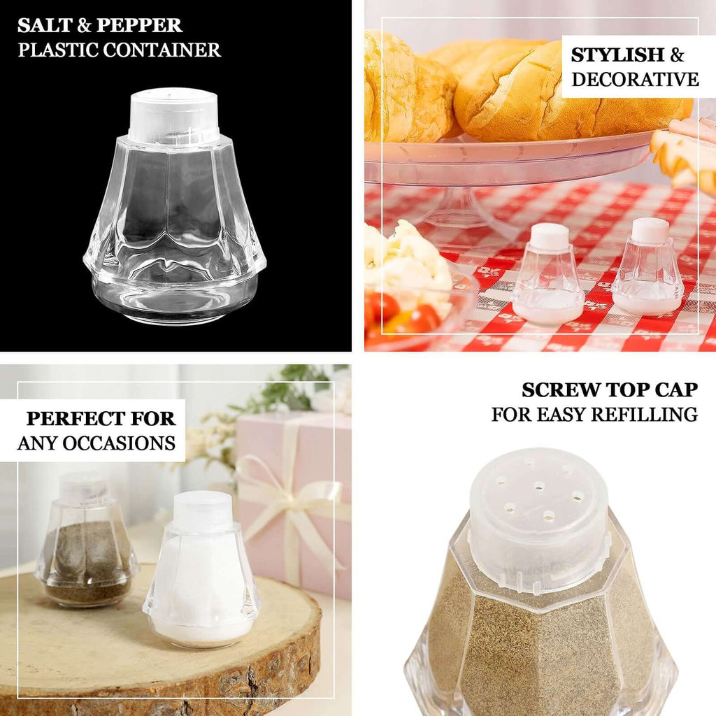 12 Pack 2.5" Clear Plastic Salt and Pepper Shakers Party Favor Gifts
