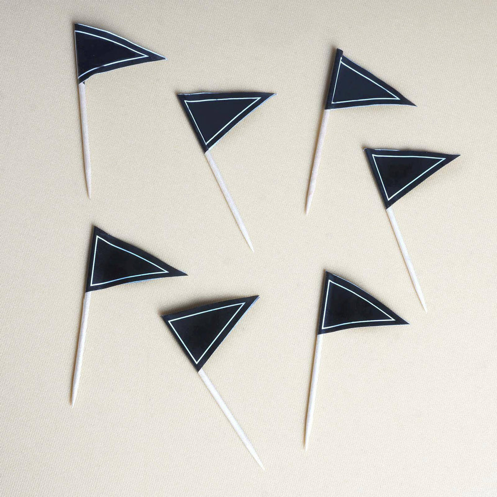 50-Pack Cupcake Topper Picks Black Triangle Flag Design - Food and Cocktail Decorations for Celebrations 3"