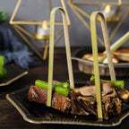 50-Pack Bamboo Wooden Tongs Disposable Flatware Eco Friendly Natural - Biodegradable Party Serving Utensils 6"