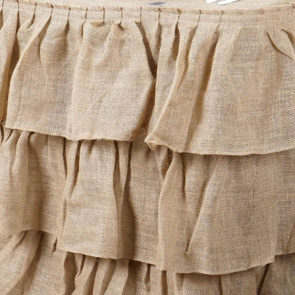 Burlap 17ft Table Skirt Natural 3 Tier Ruffled Design for Rustic Weddings & Country Events