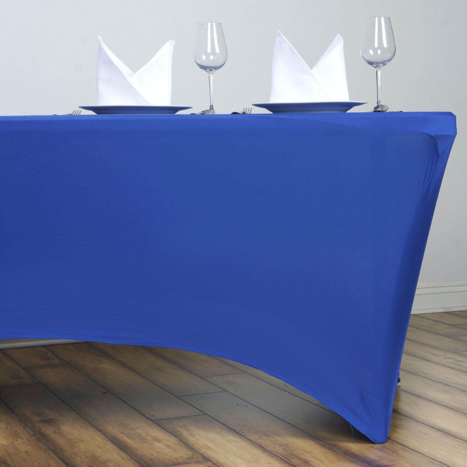 Stretch Spandex 6ft Rectangle Tablecloth Royal Blue - Durable Form-Fitting Table Cover