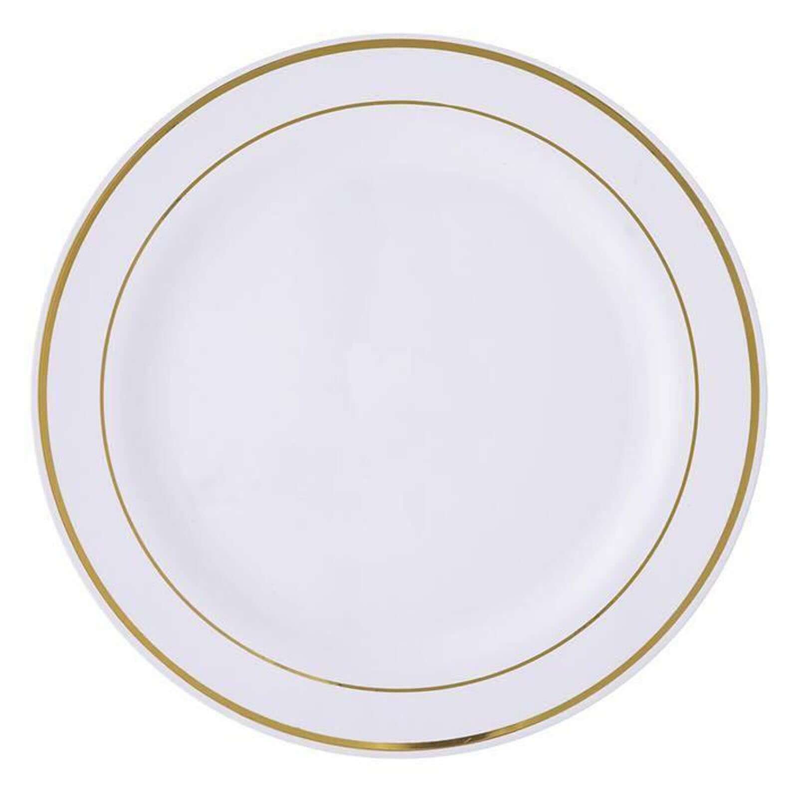 10-Pack Plastic Dessert Plates White with TrÃ¨s Chic Gold Rim - Disposable Plates for Parties 8"