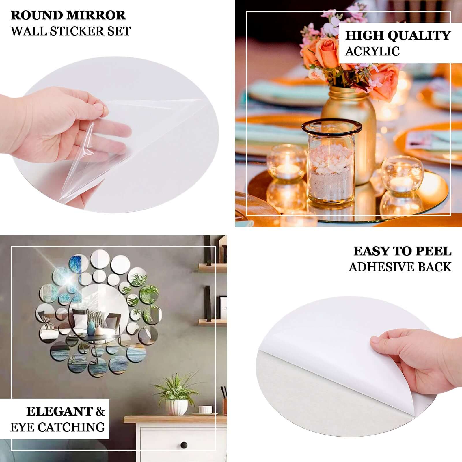12 Pack Round Acrylic Mirror Wall Stickers, 6" Removable Wall Decals For Home Decor