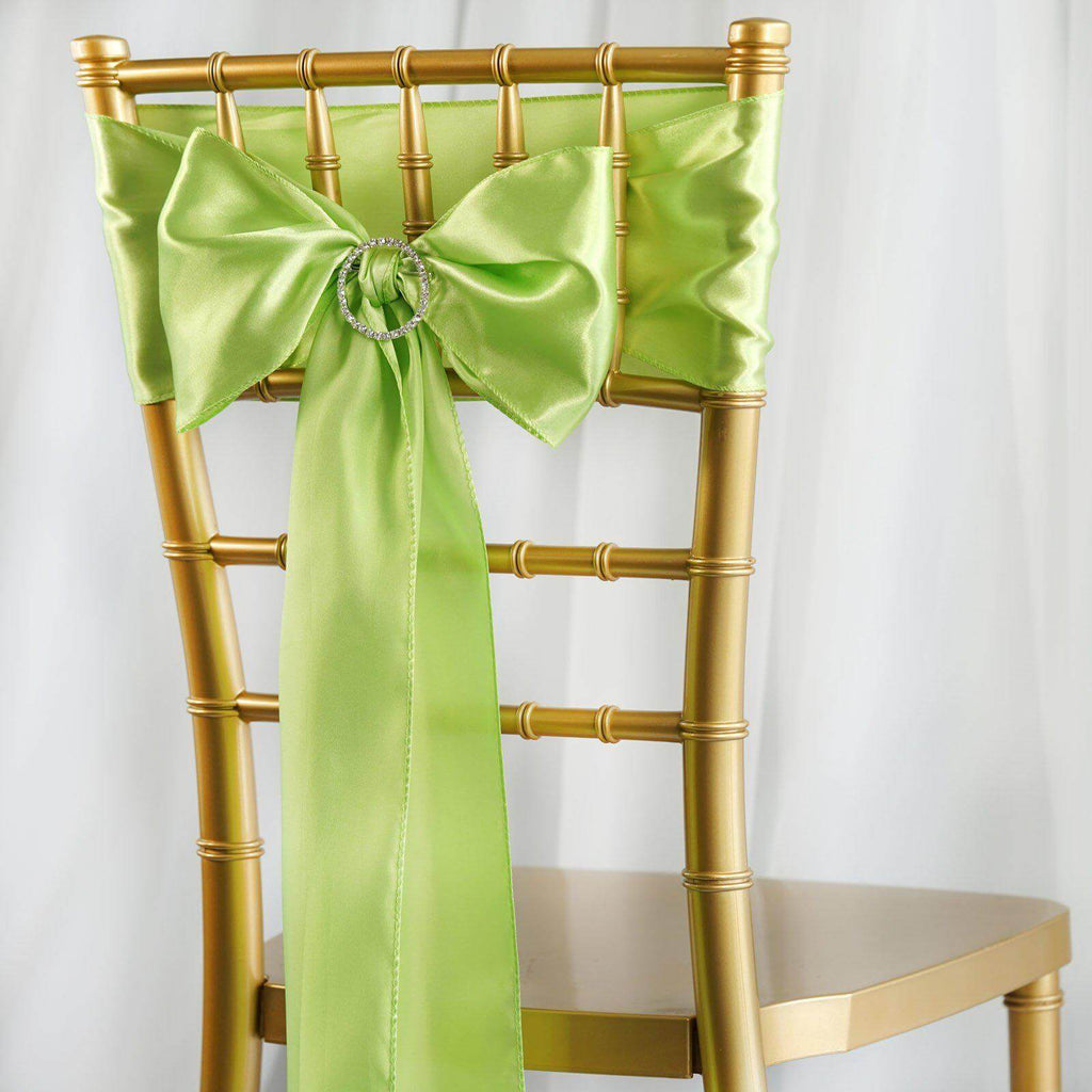 5 Pack Satin Chair Sashes Apple Green - Durable Chair Bows with Shiny Finish 6"x106"