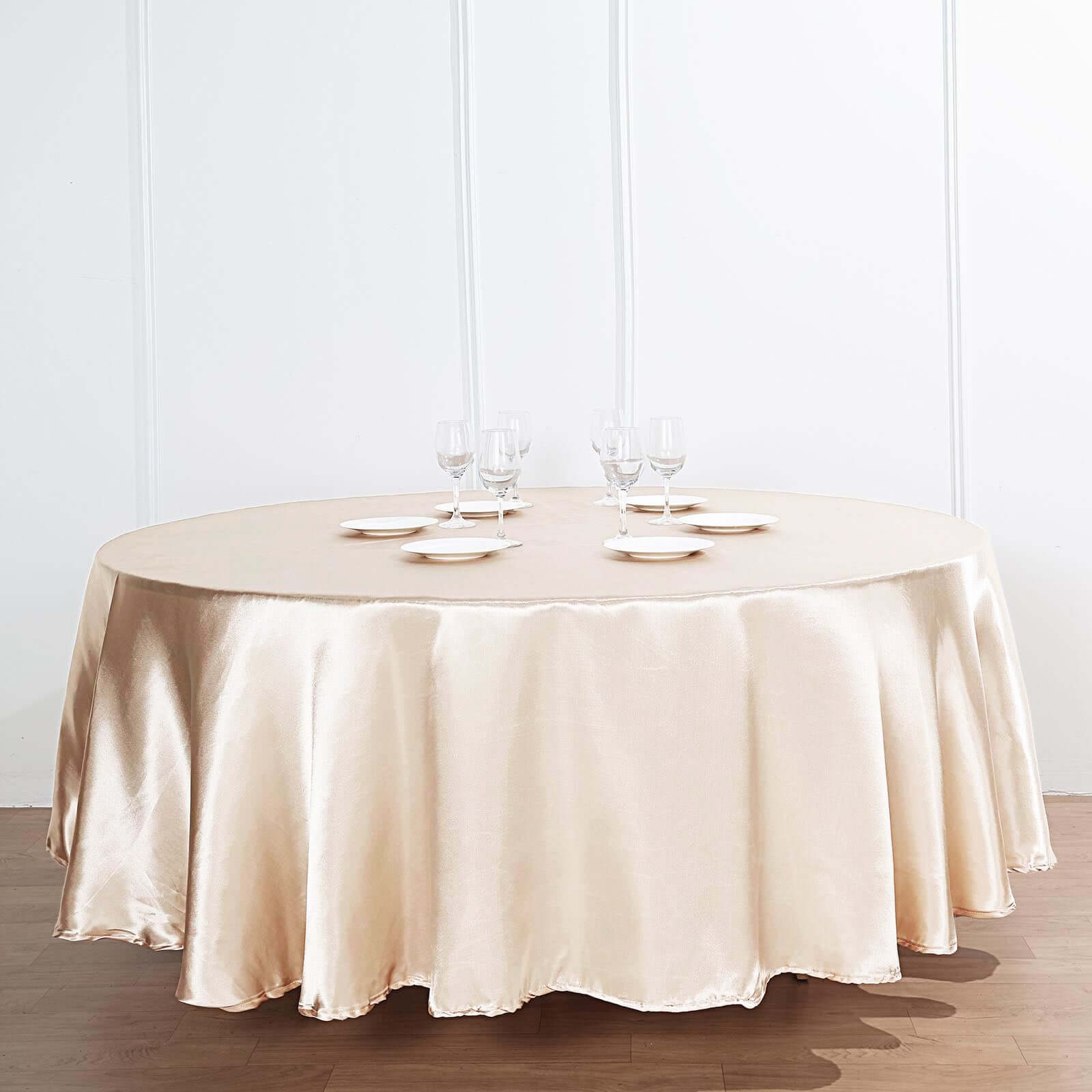 Satin 120" Round Tablecloth Beige - Stylish Seamless Table Cover
